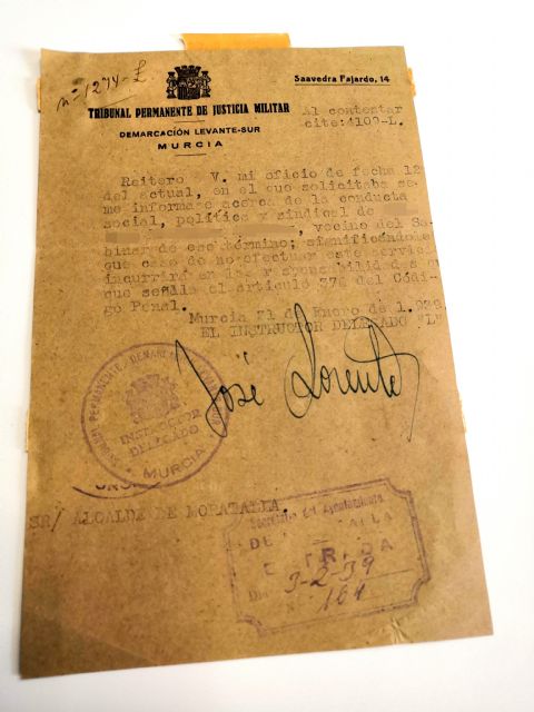 Entregado documento de la Guerra Civil al archivo municipal de Moratalla